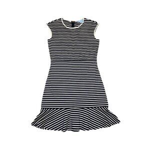 DEAPER JAMES Dress Aline Navy White Striped Nautical Ruffle Hem Stretch Preppy S